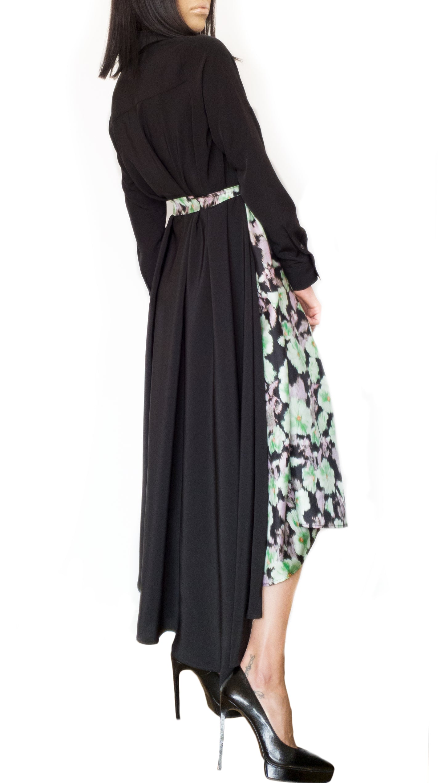 Silk-Chiffon Midi Versatile Dress Black/Yellow