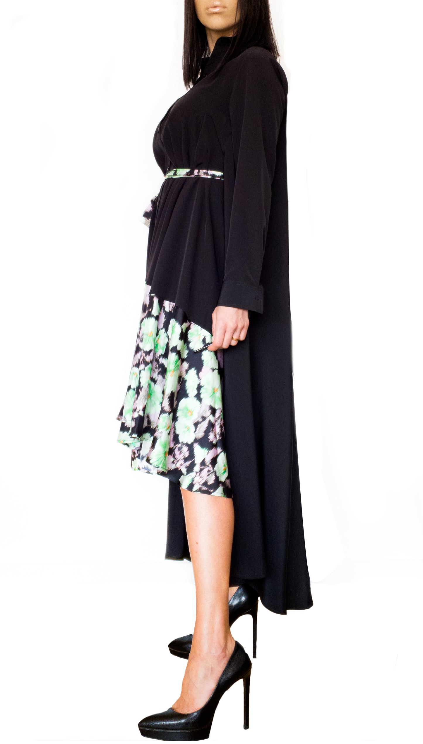 Silk-Chiffon Midi Versatile Dress Black/Yellow