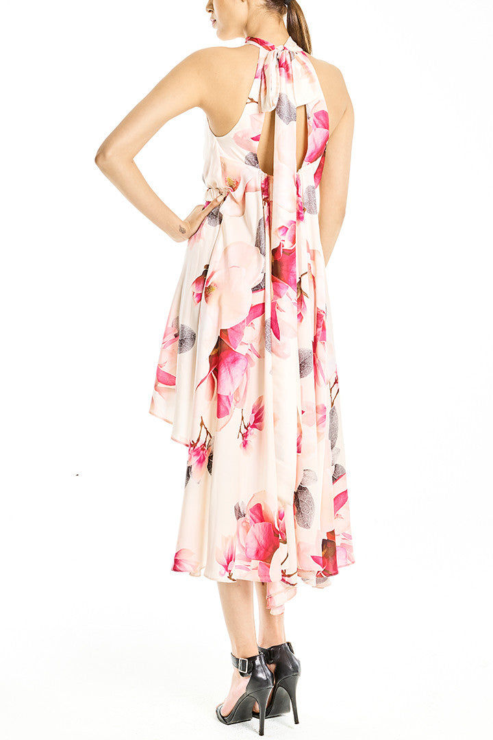 Layered Silk-Satin Dress Green Print