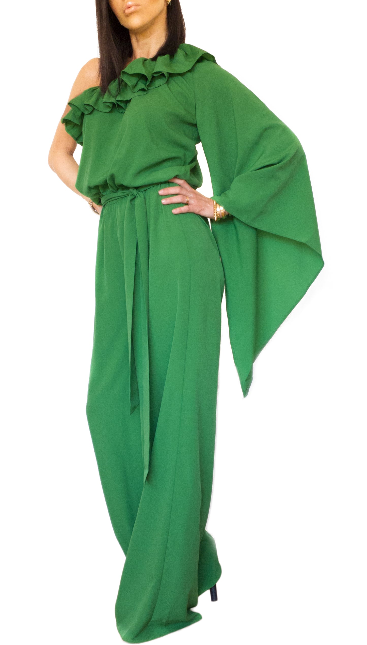 One Shoulder Long Jumpsuit Green