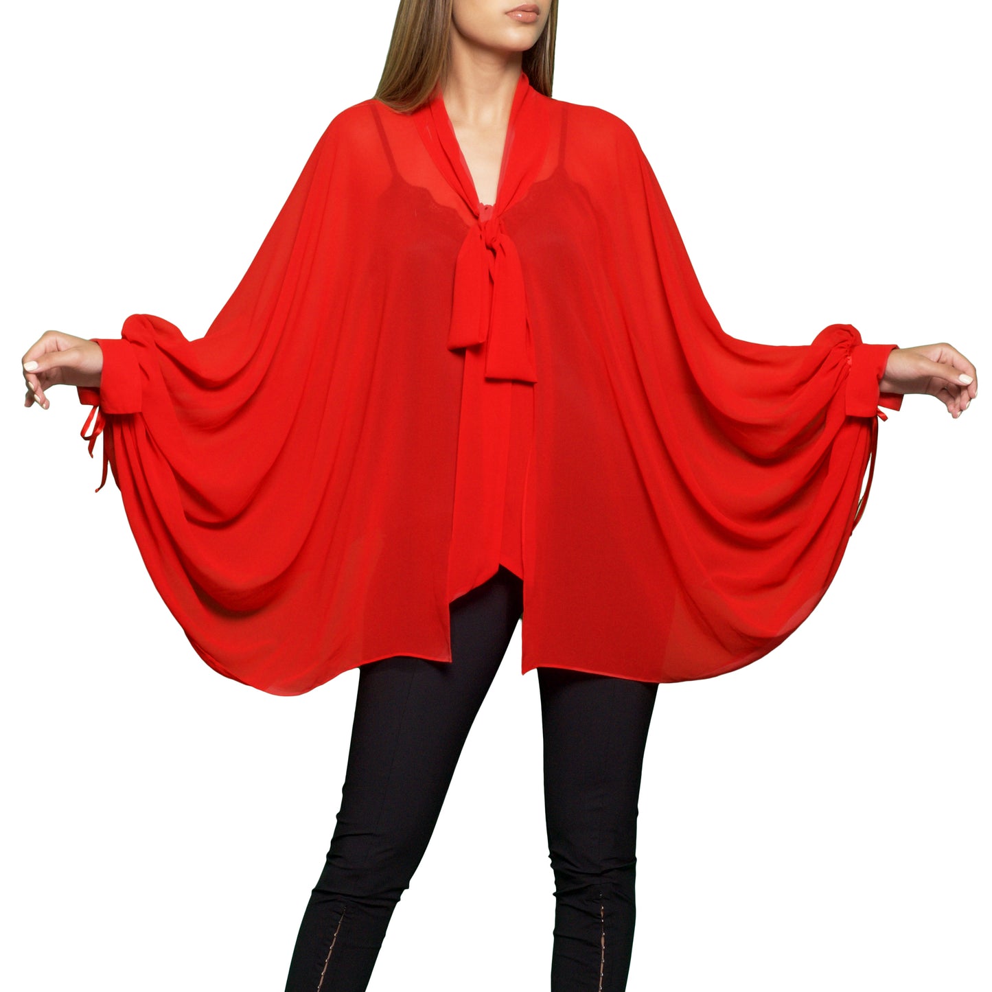Trow Over Chiffon Top Red