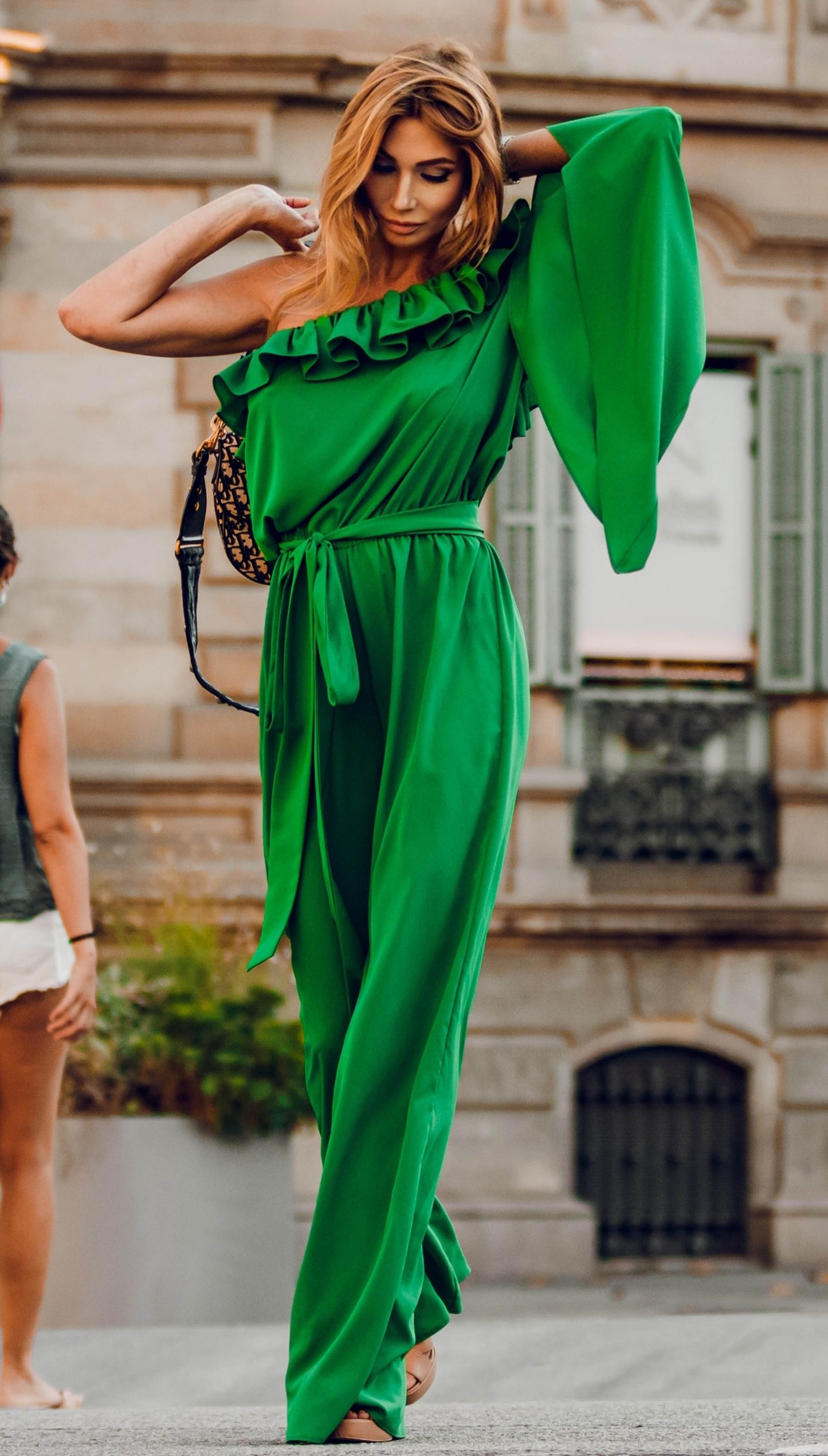 One Shoulder Long Jumpsuit Green