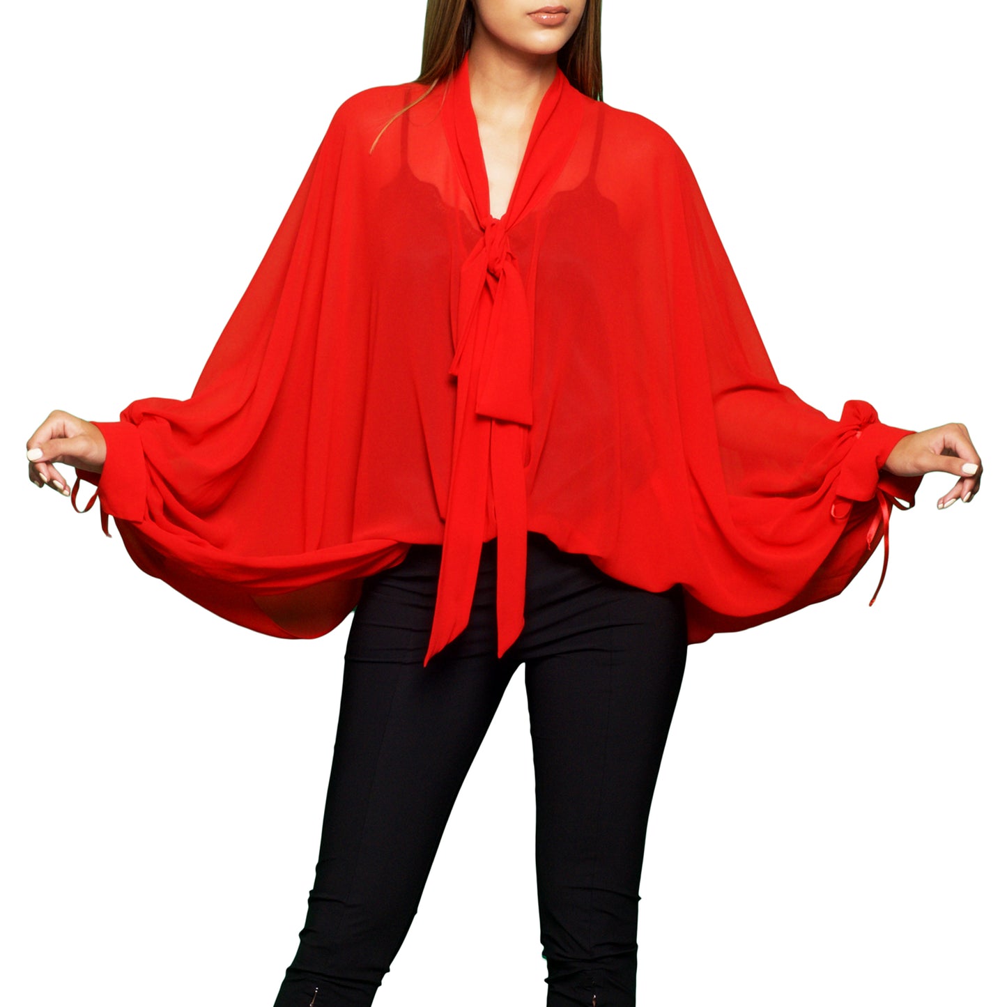 Trow Over Chiffon Top Red