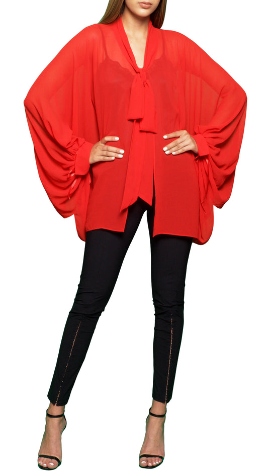 Trow Over Chiffon Top Red